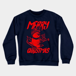 Skiing Snowman - Merry Christmas - Red Crewneck Sweatshirt